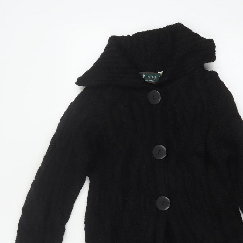 Kilkenny Woollen Mills Women Black M 10 Merino Wool Cable Knit Cardigan