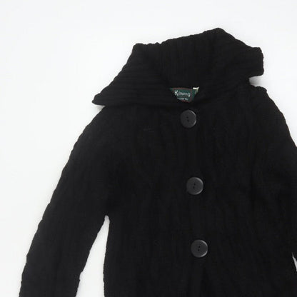 Kilkenny Woollen Mills Women Black M 10 Merino Wool Cable Knit Cardigan