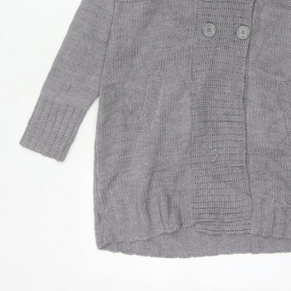 H&M Women Grey M Chunky Knit Button Cowl Neck Cardigan