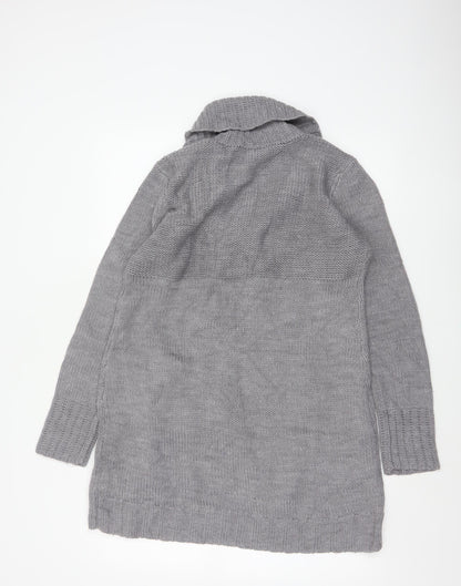 H&M Women Grey M Chunky Knit Button Cowl Neck Cardigan