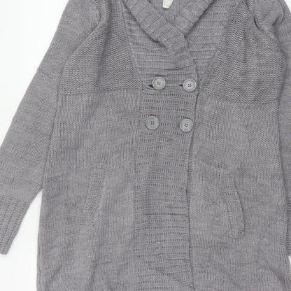H&M Women Grey M Chunky Knit Button Cowl Neck Cardigan