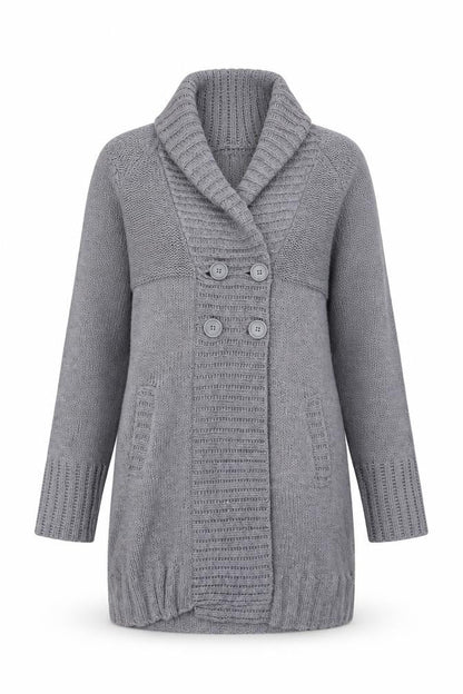 H&M Women Grey M Chunky Knit Button Cowl Neck Cardigan