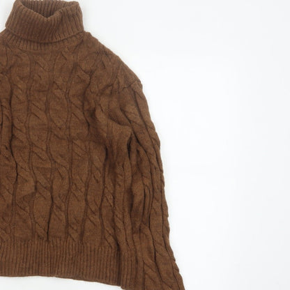 Marks and Spencer Women Brown S Cable Knit Roll Neck Jumper
