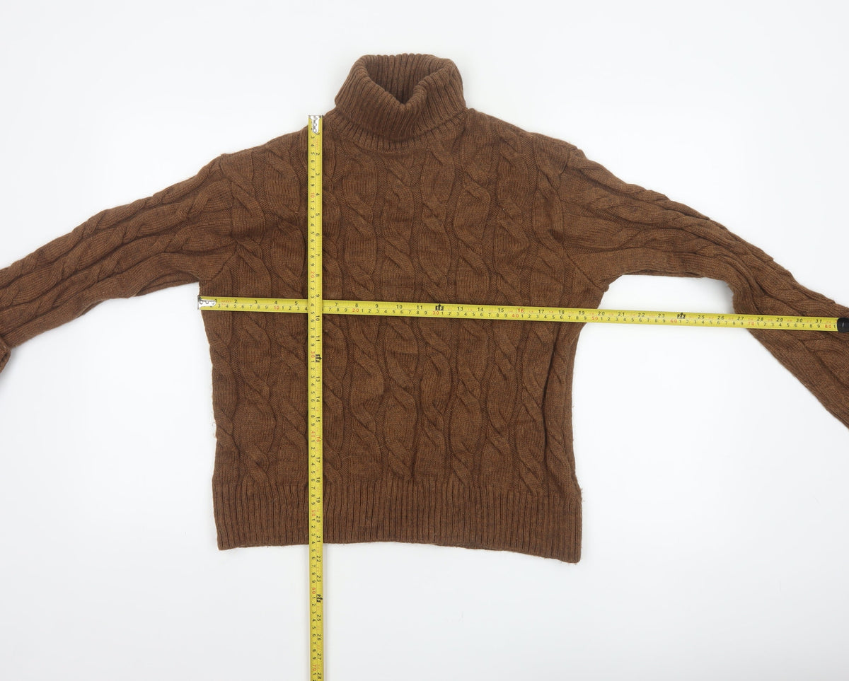 Marks and Spencer Women Brown S Cable Knit Roll Neck Jumper