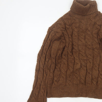 Marks and Spencer Women Brown S Cable Knit Roll Neck Jumper