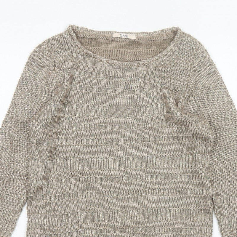 Marks & Spencer Women's Beige Size 10 Striped Knit Pullover Jumper