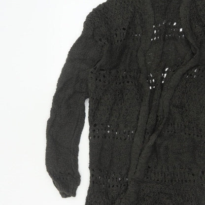 Sun & Shadow Women’s Black XS Open Knit Fringe Long Cardigan