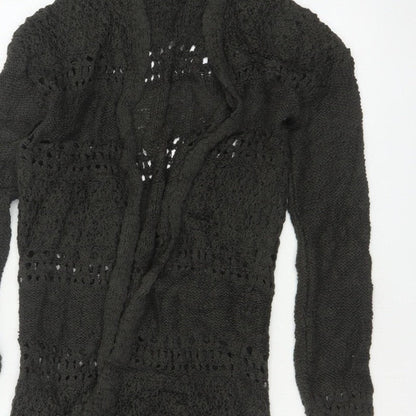 Sun & Shadow Women’s Black XS Open Knit Fringe Long Cardigan