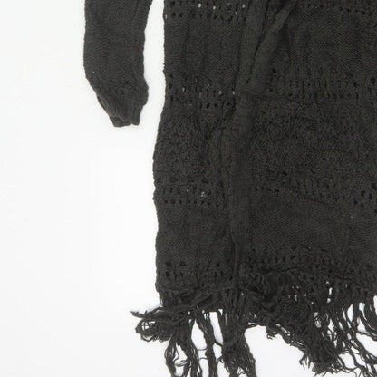Sun & Shadow Women’s Black XS Open Knit Fringe Long Cardigan