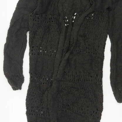 Sun & Shadow Women’s Black XS Open Knit Fringe Long Cardigan