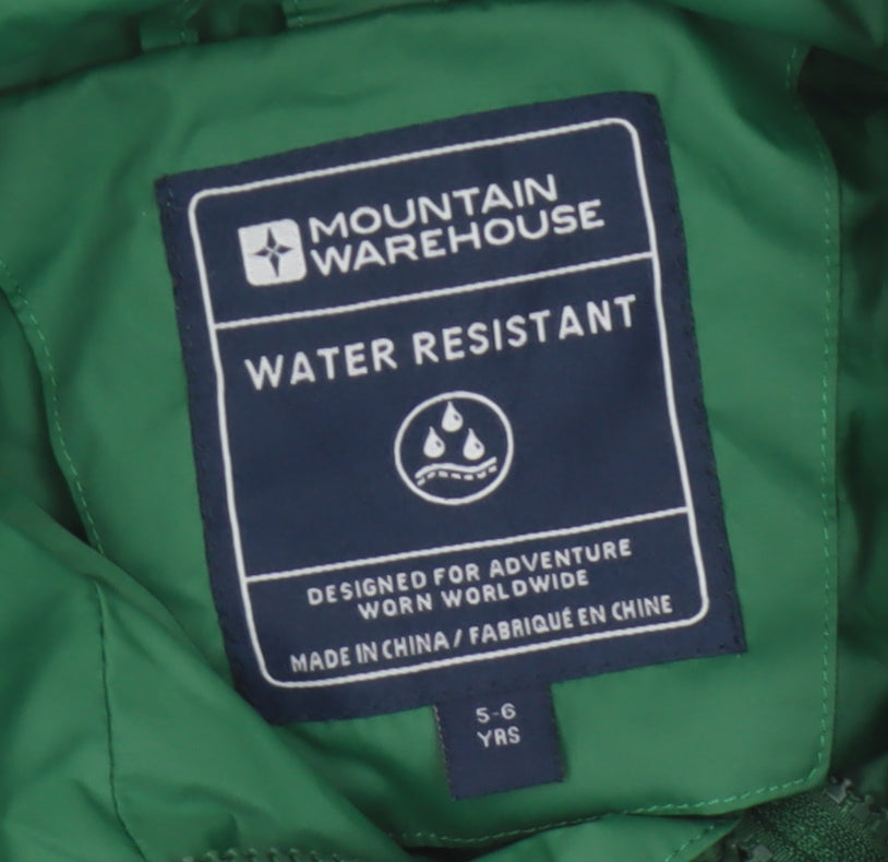 Mountain Warehouse Boys Green 5-6 Years Hooded Water Resistant Rain Jacket