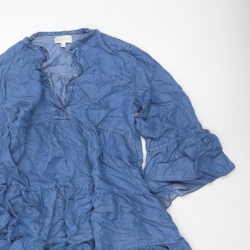 Apricot Women Blue UK 12 A-Line Chambray Ruffle Tiered Dress