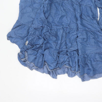Apricot Women Blue UK 12 A-Line Chambray Ruffle Tiered Dress