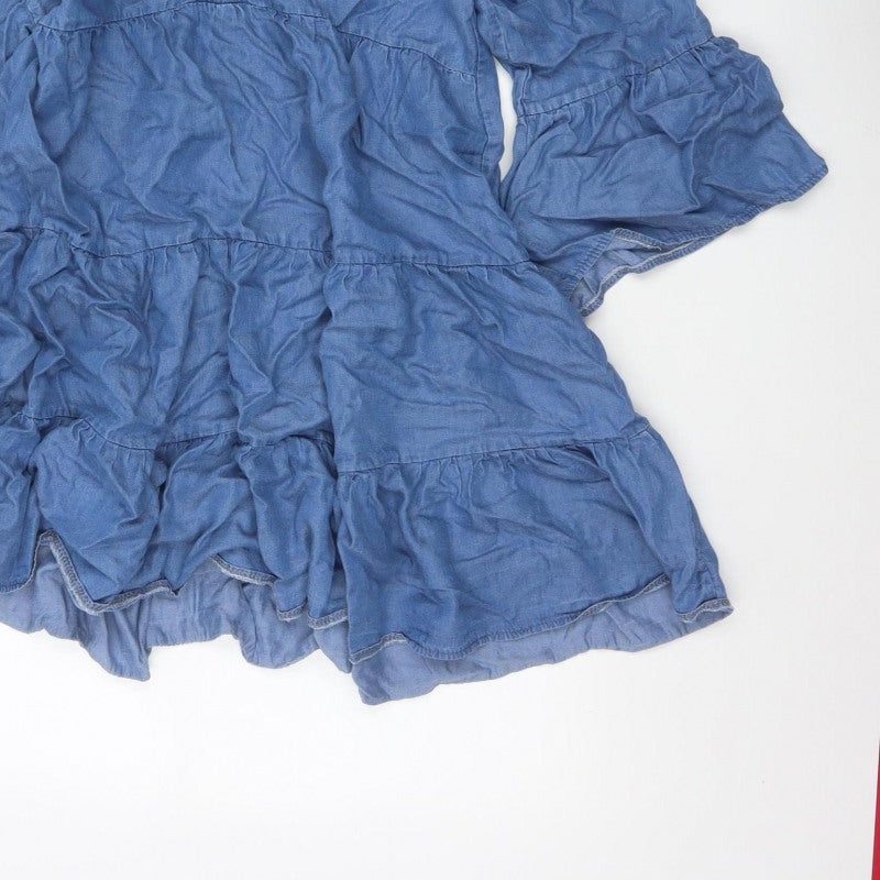 Apricot Women Blue UK 12 A-Line Chambray Ruffle Tiered Dress