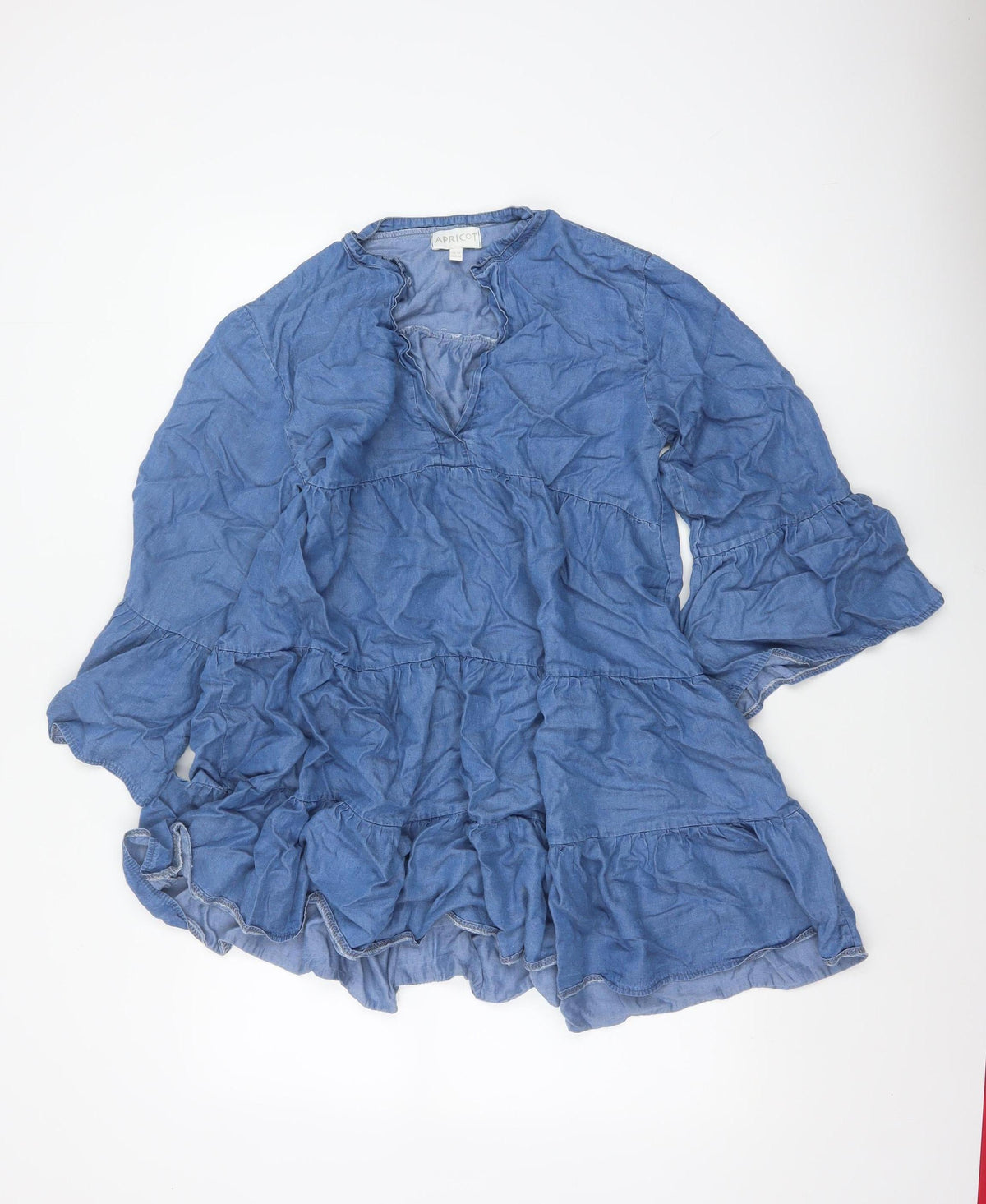 Apricot Women Blue UK 12 A-Line Chambray Ruffle Tiered Dress