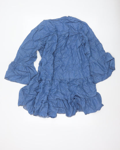 Apricot Women Blue UK 12 A-Line Chambray Ruffle Tiered Dress