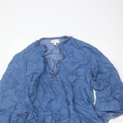 Apricot Women Blue UK 12 A-Line Chambray Ruffle Tiered Dress