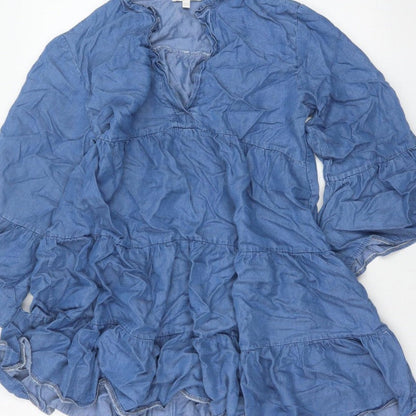 Apricot Women Blue UK 12 A-Line Chambray Ruffle Tiered Dress