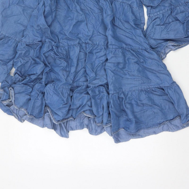 Apricot Women Blue UK 12 A-Line Chambray Ruffle Tiered Dress