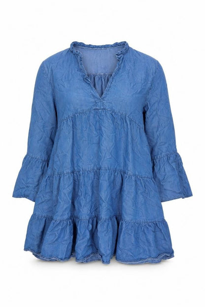 Apricot Women Blue UK 12 A-Line Chambray Ruffle Tiered Dress