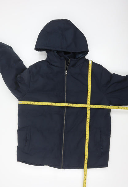 French Connection Men Blue M Puffer Jacket Hooded Insulated Full Zip