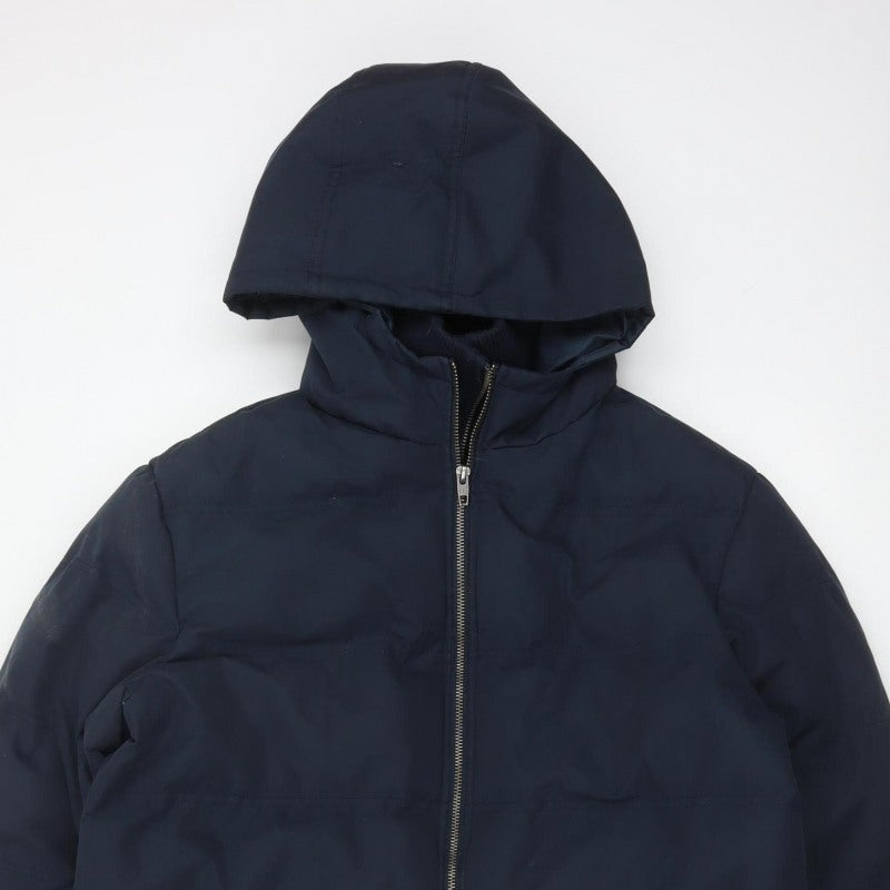 French Connection Men Blue M Puffer Jacket Hooded Insulated Full Zip