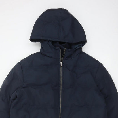 French Connection Men Blue M Puffer Jacket Hooded Insulated Full Zip