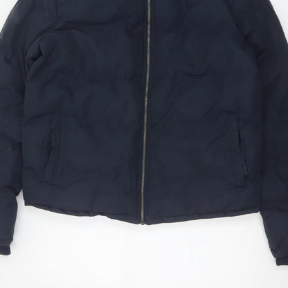 French Connection Men Blue M Puffer Jacket Hooded Insulated Full Zip