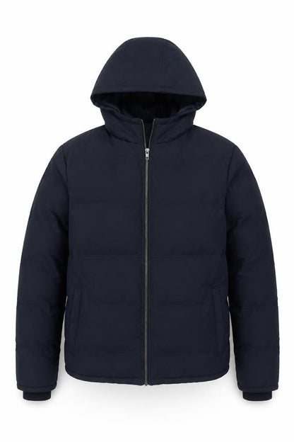 French Connection Men Blue M Puffer Jacket Hooded Insulated Full Zip
