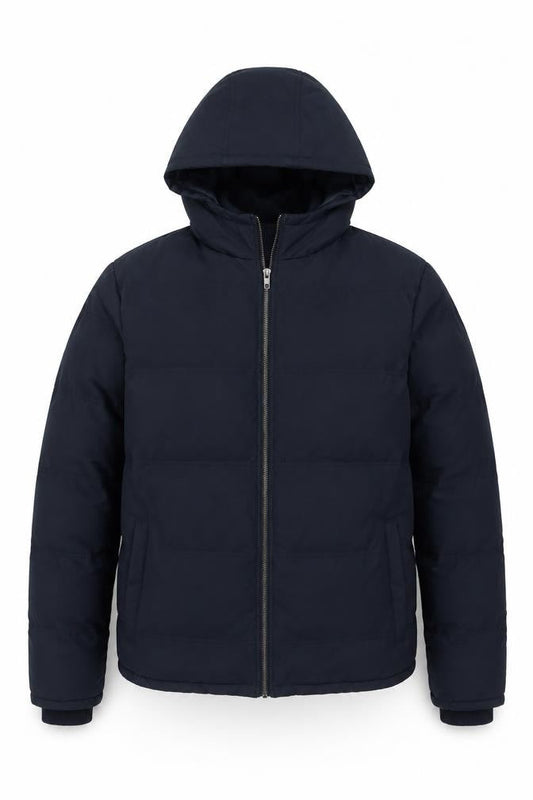 French Connection Men Blue M Puffer Jacket Hooded Insulated Full Zip