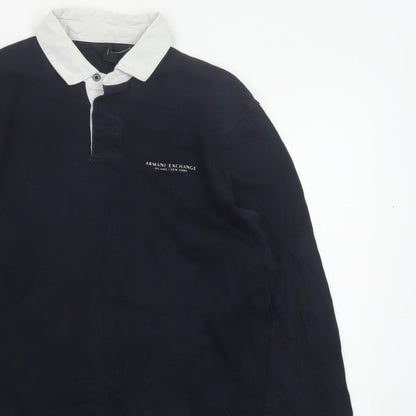 Armani Exchange Men’s Blue Long Sleeve Logo Polo Shirt M