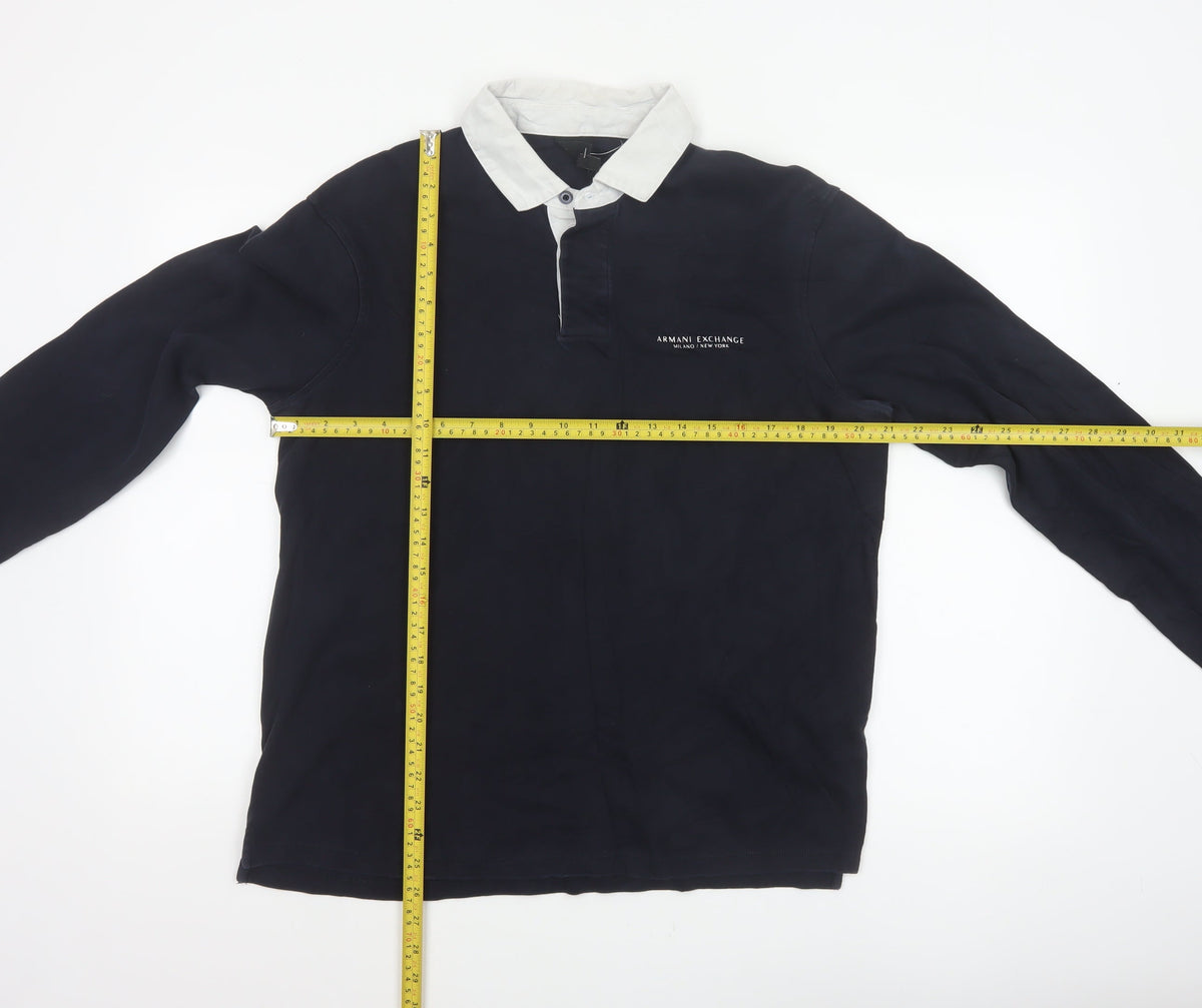 Armani Exchange Men’s Blue Long Sleeve Logo Polo Shirt M