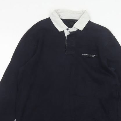 Armani Exchange Men’s Blue Long Sleeve Logo Polo Shirt M