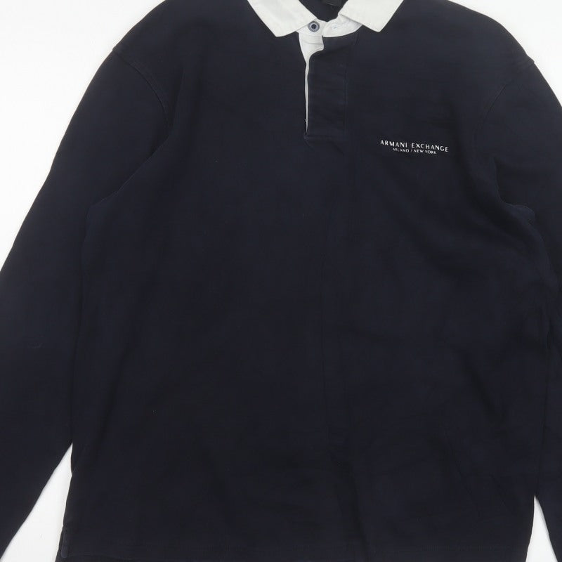 Armani Exchange Men’s Blue Long Sleeve Logo Polo Shirt M