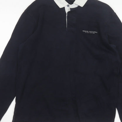 Armani Exchange Men’s Blue Long Sleeve Logo Polo Shirt M