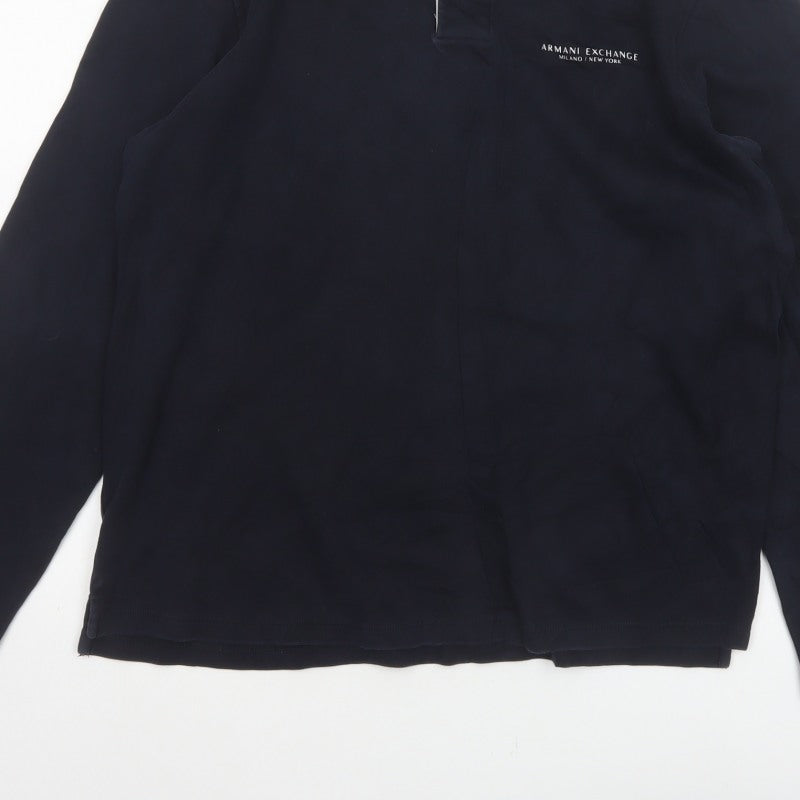 Armani Exchange Men’s Blue Long Sleeve Logo Polo Shirt M