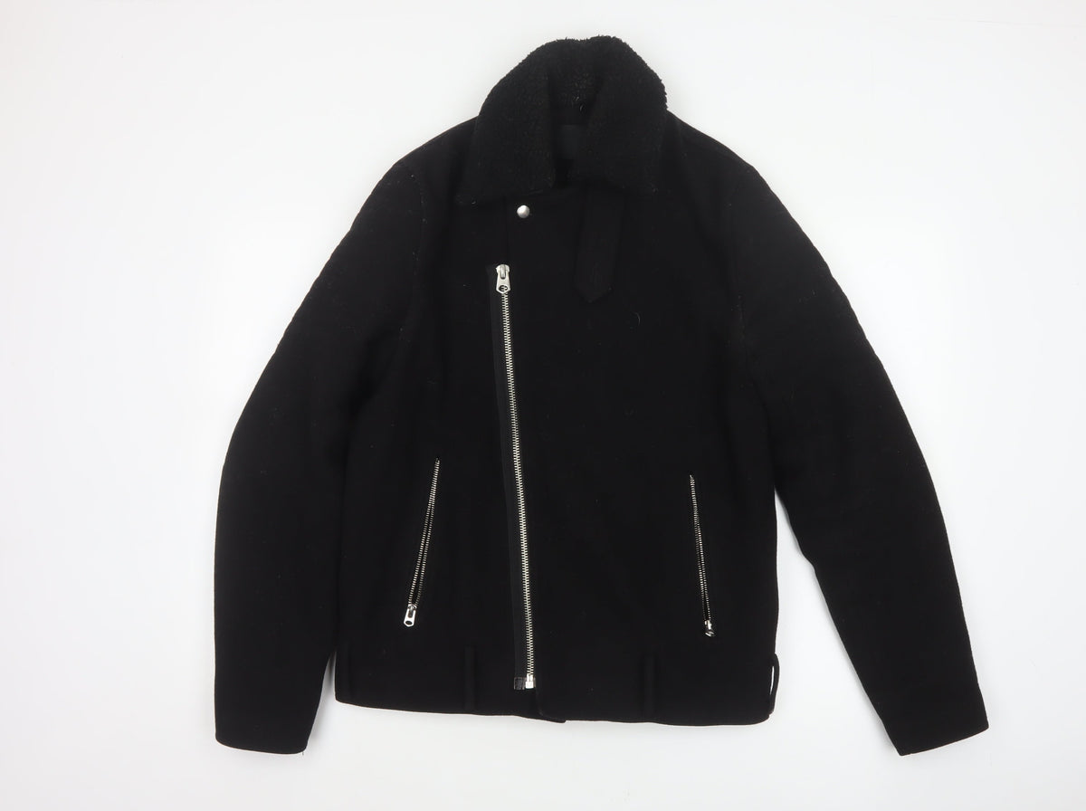 ASOS Men’s Black Small Wool Blend Bomber Jacket Sherpa Collar