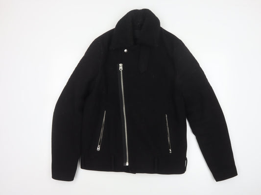 ASOS Men’s Black Small Wool Blend Bomber Jacket Sherpa Collar