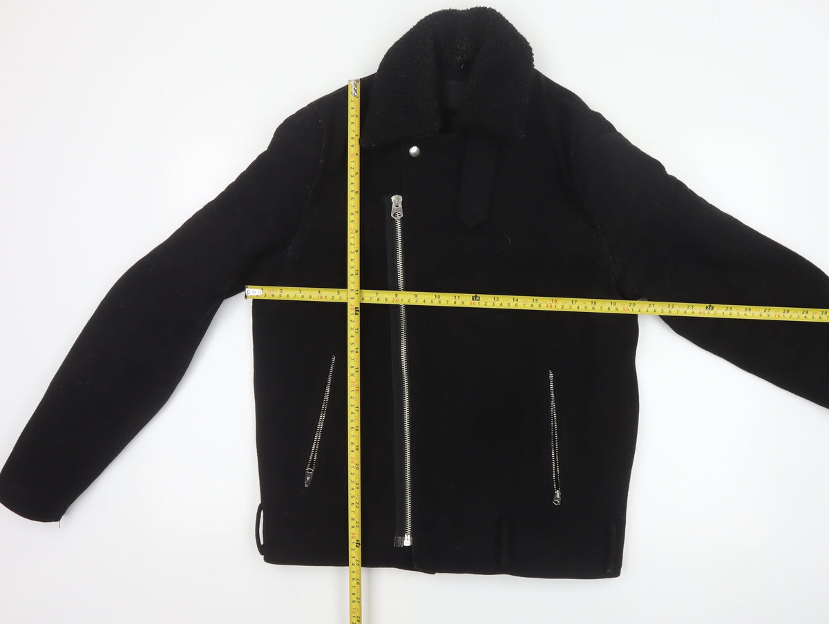 ASOS Men’s Black Small Wool Blend Bomber Jacket Sherpa Collar