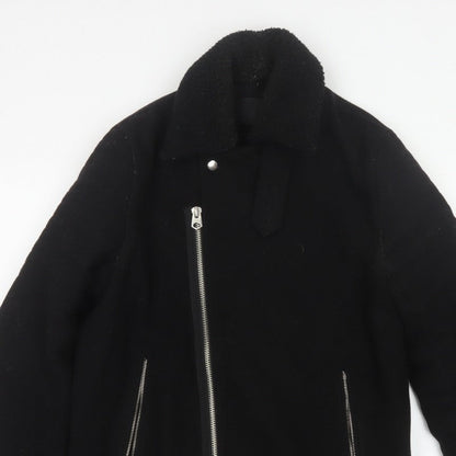 ASOS Men’s Black Small Wool Blend Bomber Jacket Sherpa Collar