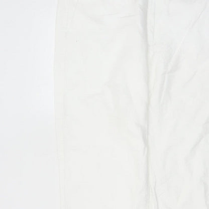 M&S Womens White Linen Cotton Chino Trousers 36in Waist 31in Leg