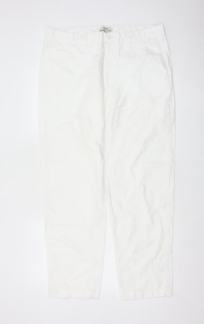 M&S Womens White Linen Cotton Chino Trousers 36in Waist 31in Leg