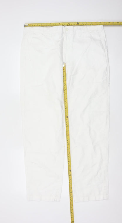 M&S Womens White Linen Cotton Chino Trousers 36in Waist 31in Leg