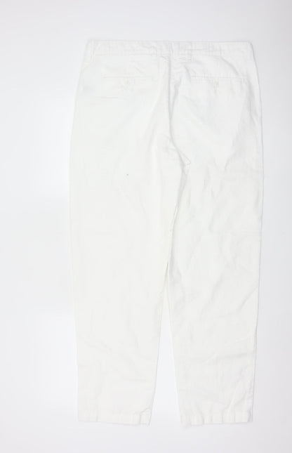 M&S Womens White Linen Cotton Chino Trousers 36in Waist 31in Leg