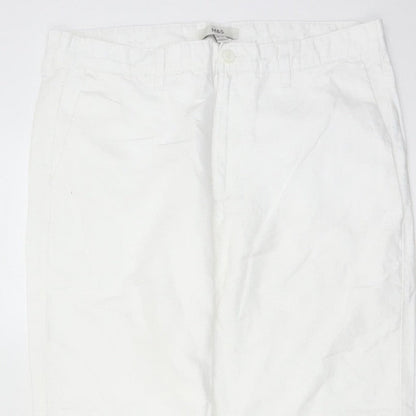M&S Womens White Linen Cotton Chino Trousers 36in Waist 31in Leg