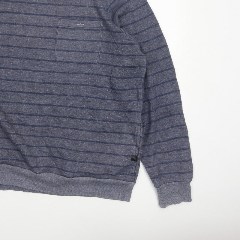 Quiksilver Men's Grey XL Striped Crew Neck Pullover Sweatshirt