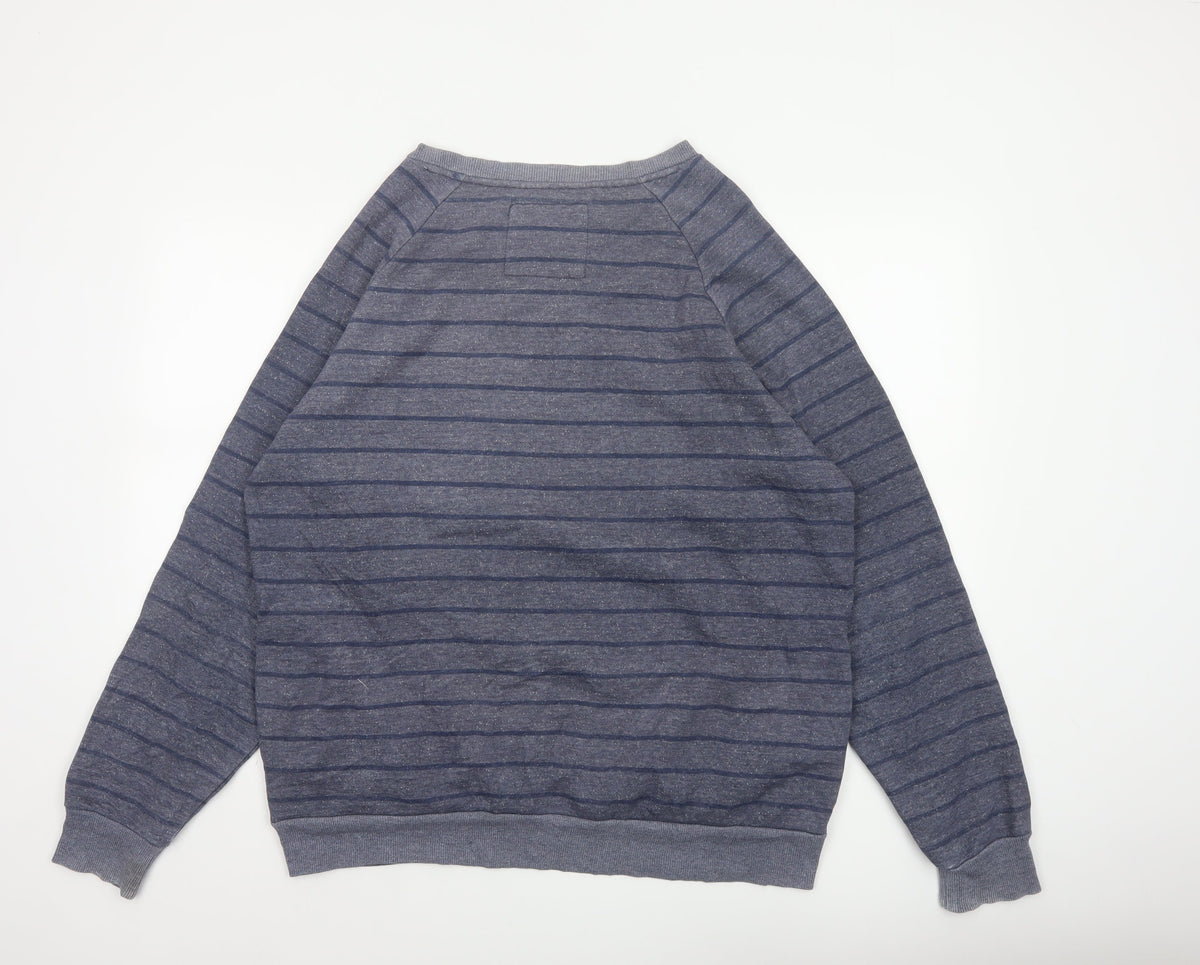 Quiksilver Men's Grey XL Striped Crew Neck Pullover Sweatshirt
