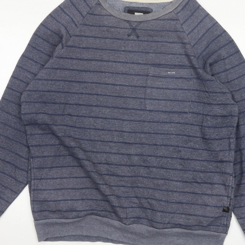 Quiksilver Men's Grey XL Striped Crew Neck Pullover Sweatshirt