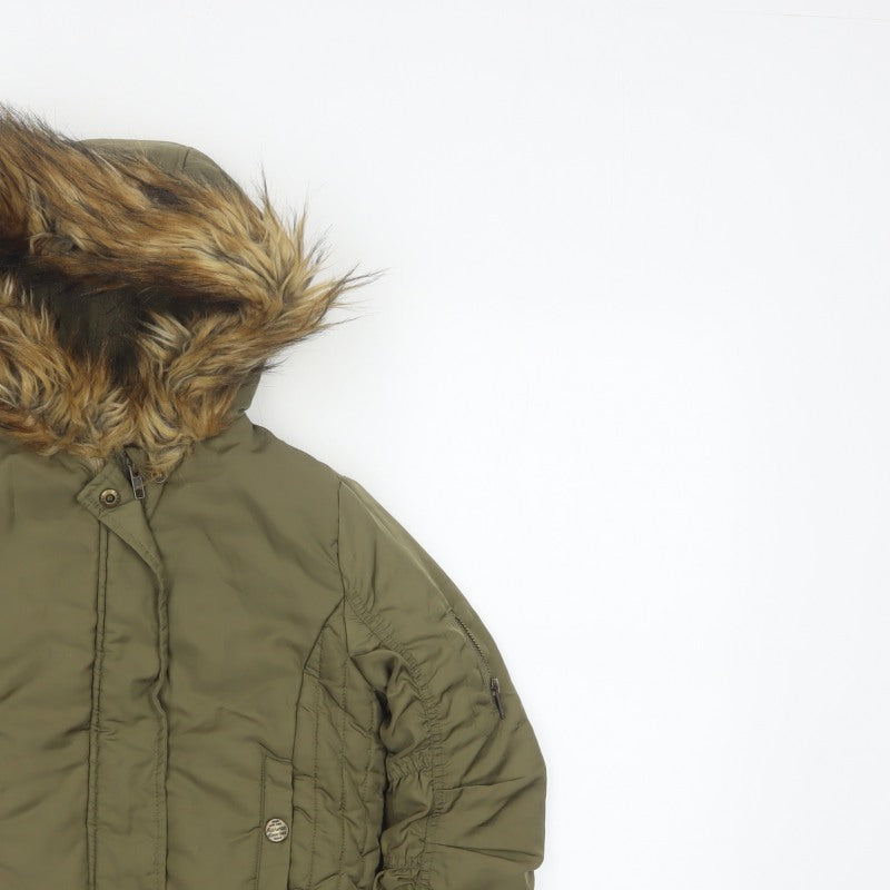 Additional view of Next girls’ green faux fur hood padded bomber jacket age 8 years