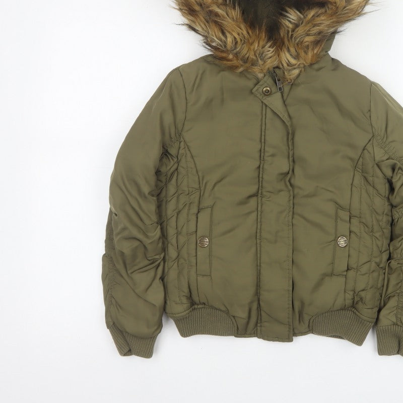 Additional view of Next girls’ green faux fur hood padded bomber jacket age 8 years